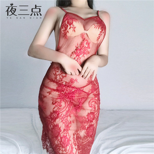 New style three o'clock sexy lingerie sexy lace mesh temptation suspender nightgown women's uniform temptation one piece drop shipping