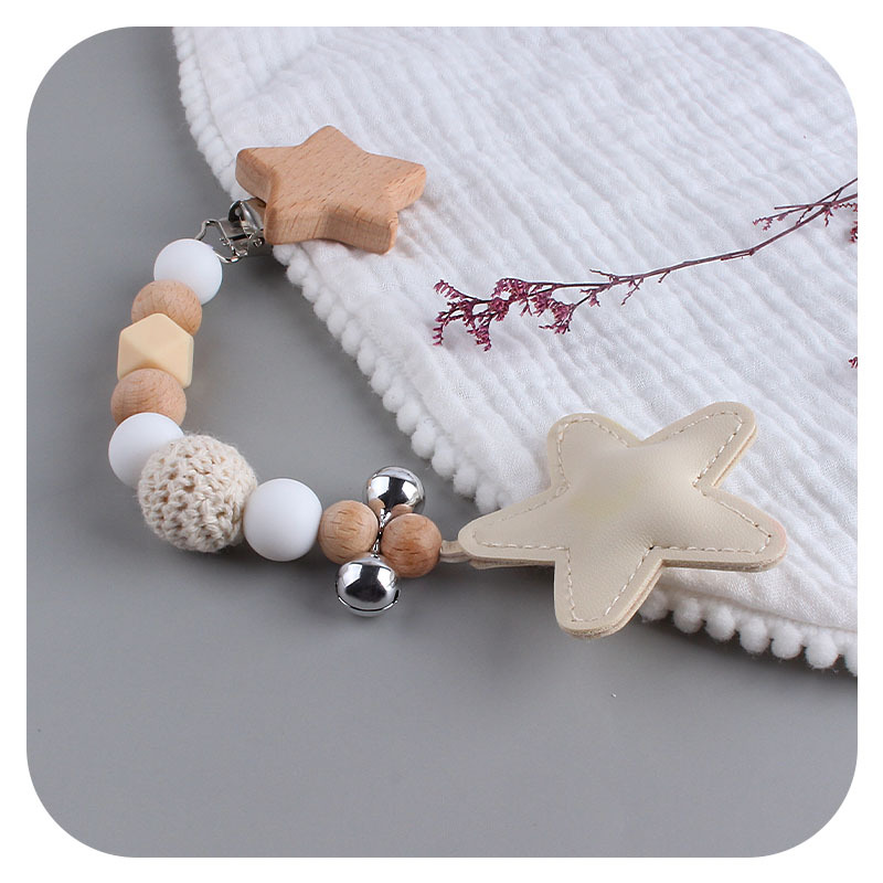 Nuevo Big Star Bell chupete cadena coche colgando joyería Bebé DIY creativo de haya de dibujos animados estrella de cinco puntas chupete clip