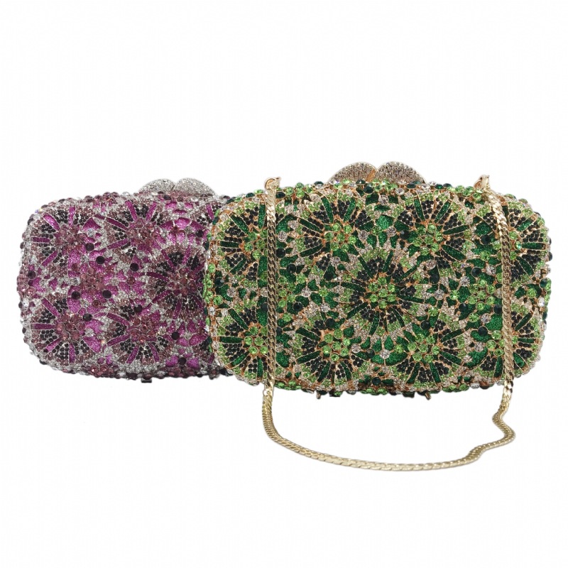 Túi clutch nữ đính đá kim loại cầm tay dự tiệc 17.5x5x11 cm — Màu đỏ, Màu tím, Màu xanh lá, Màu xanh lam chi tiết 15