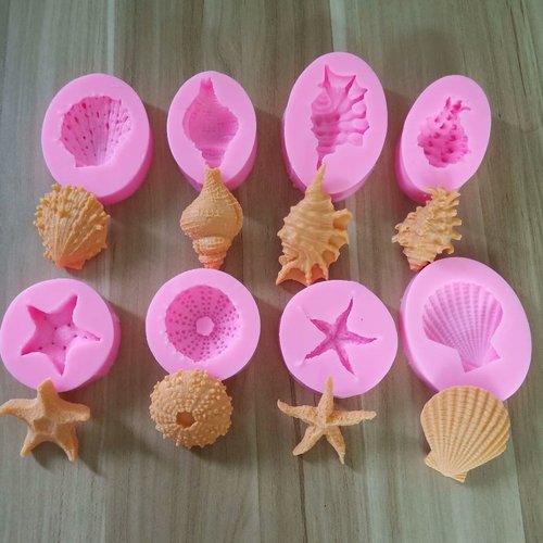 7 Pieces Ocean Series Pearl Sea Snail Star Shell Sea Shell Silicone Mold Ocean Life Fondant Baking Mold