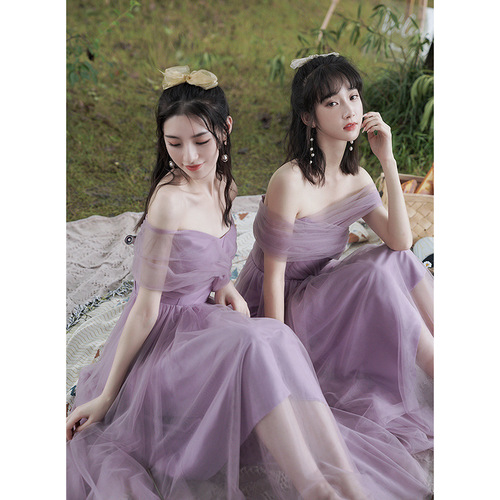 Taro purple bridesmaid dresses One shoulder Prom party formal Evening dresses singers stage performance gown for women girls bridesmaids sister graduation chorus daily performance show clothes
