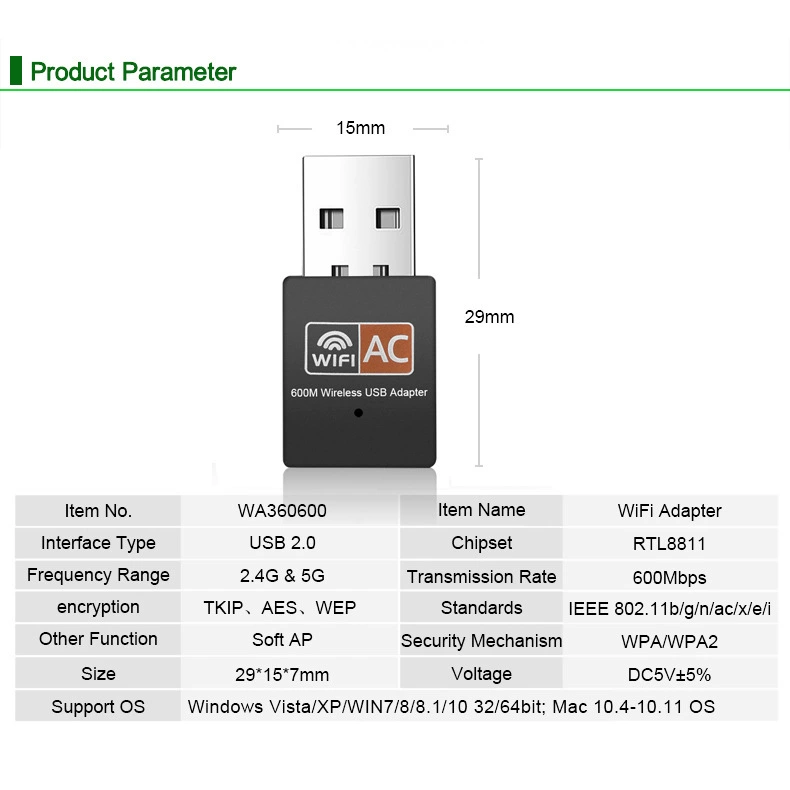 Двойной диапазон AC600Mbps беспроводная сетевая карта 2.4G/5G WIFI приемник для ПК беспроводная сетевая карта wifi wifi