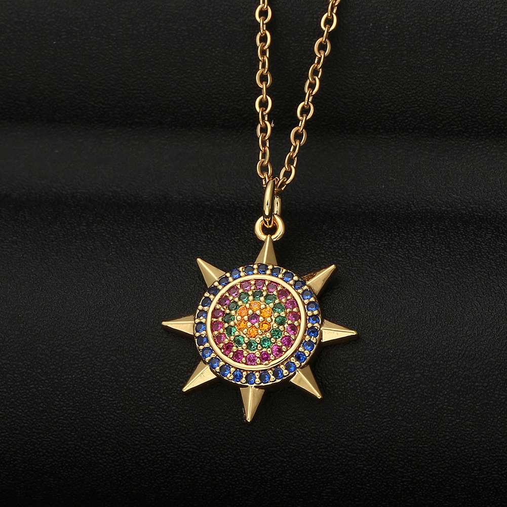 Fashion Sun Flower Copper Inlaid Zircon Necklace Wholesale display picture 4