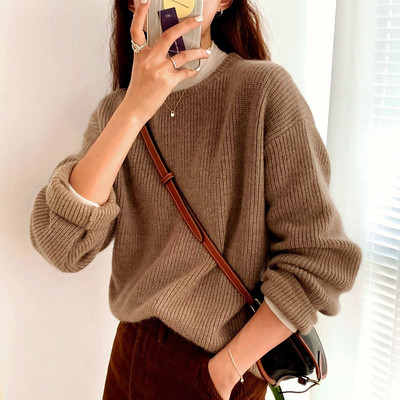 20秋冬新款羊毛衫女圆领加厚元宝针宽松慵懒羊绒毛衣学院风打底衫|ru