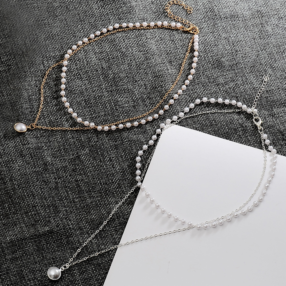 New  Trendy Simple Double-layer Pearl Necklace Wholesale Nihaojewelry display picture 5