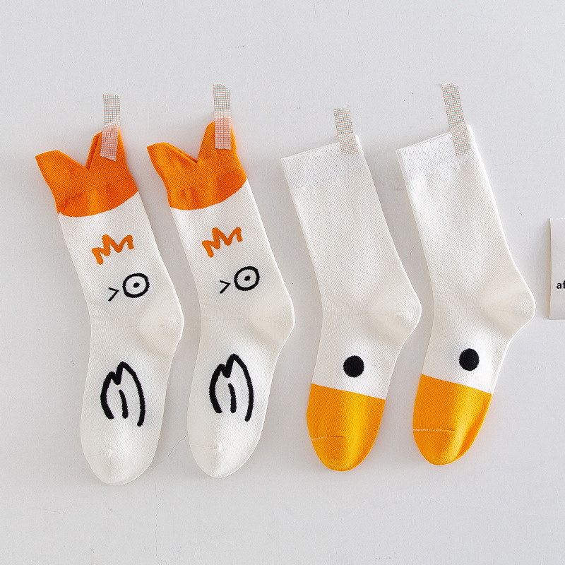 20 Autumn and Winter New Socks Women's Creative Funny Duck Fashionable Socks Red Riding Book ins Cartoon Cotton Couple Mid-Length Socks