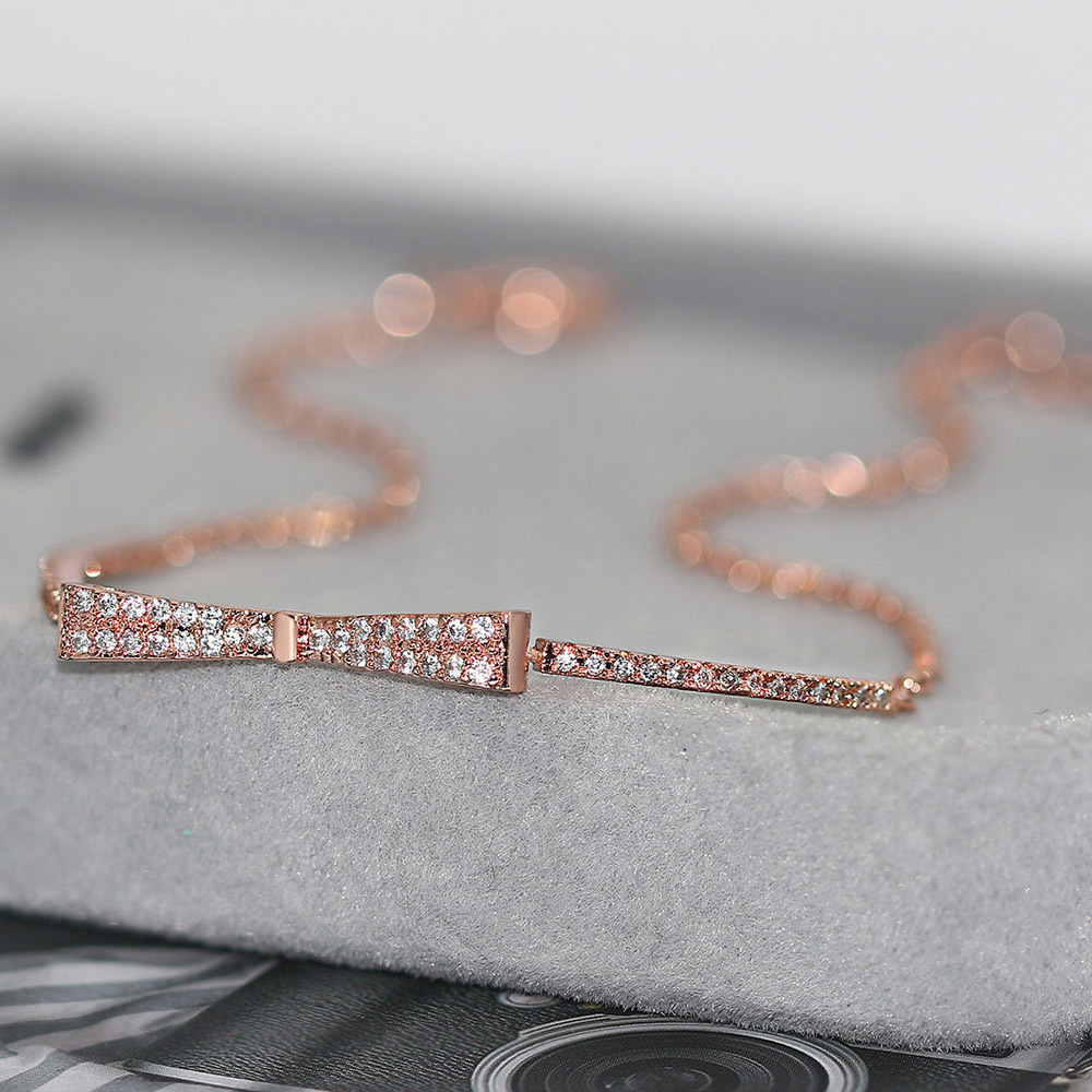 Fashion Heart Shape Bow Knot Copper Plating Zircon Bracelets 1 Piece