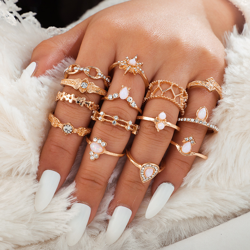 New Diamond-set Ring 14 Piece Set Ring Bracelet Six-pointed Star Joint Ring Drop Ring Wholesale Nihaojewelry display picture 4