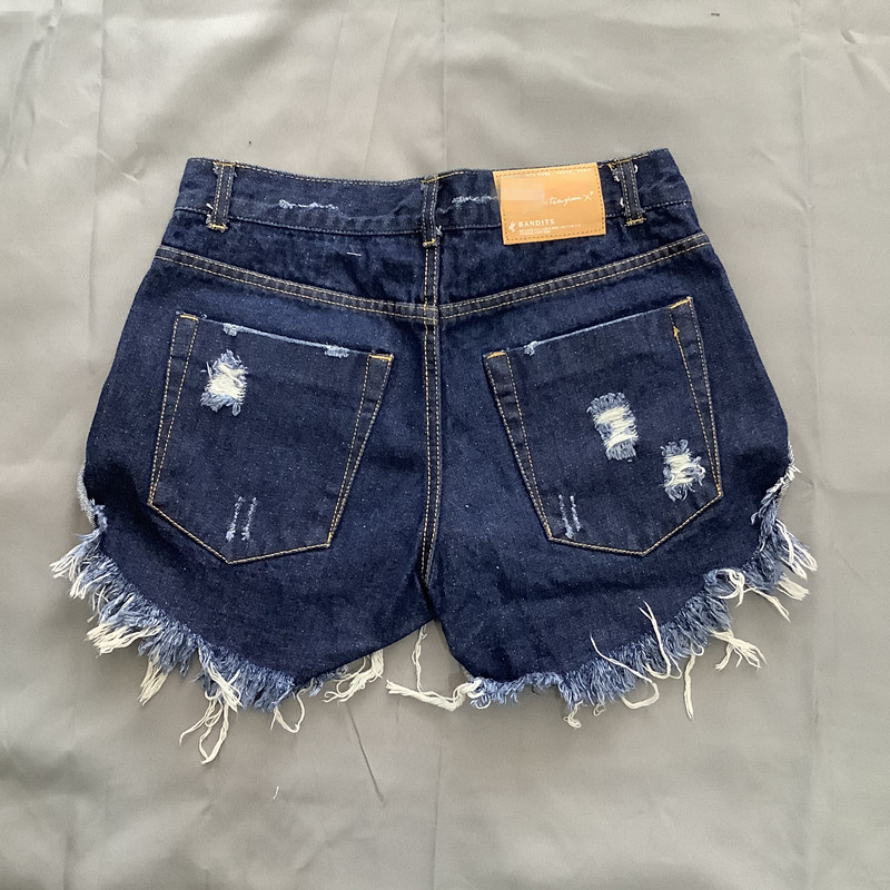 high waist raw edge ripped denim shorts  NSHS52306