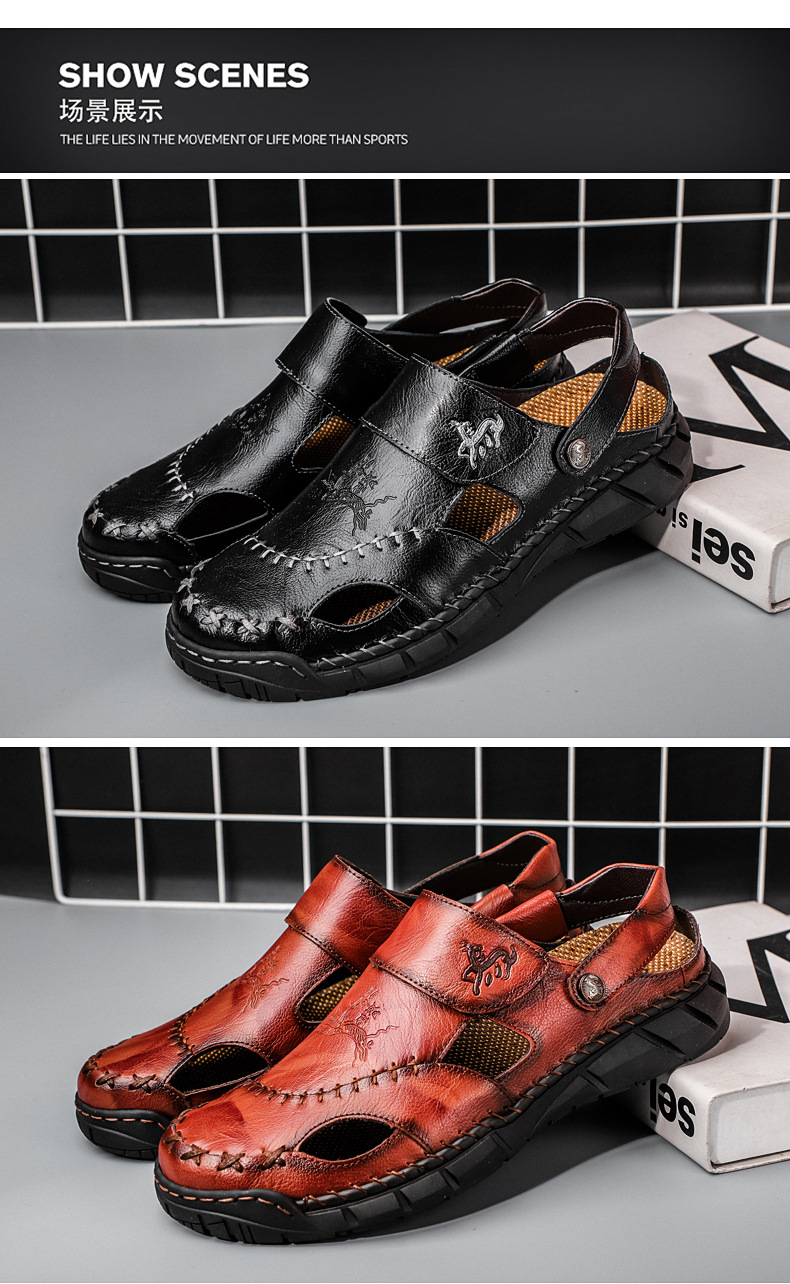 Amazon Spring/Summer men's plus-size sandals, trendy leather beach shoes, flip-flops, plus-size men's shoes, sewn shoes, cross-border undefined