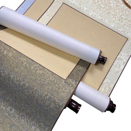 Full brocade framed blank scroll painting scroll antique rice paper vertical scroll banner half-cooked calligraphy and painting hanging scroll scroll