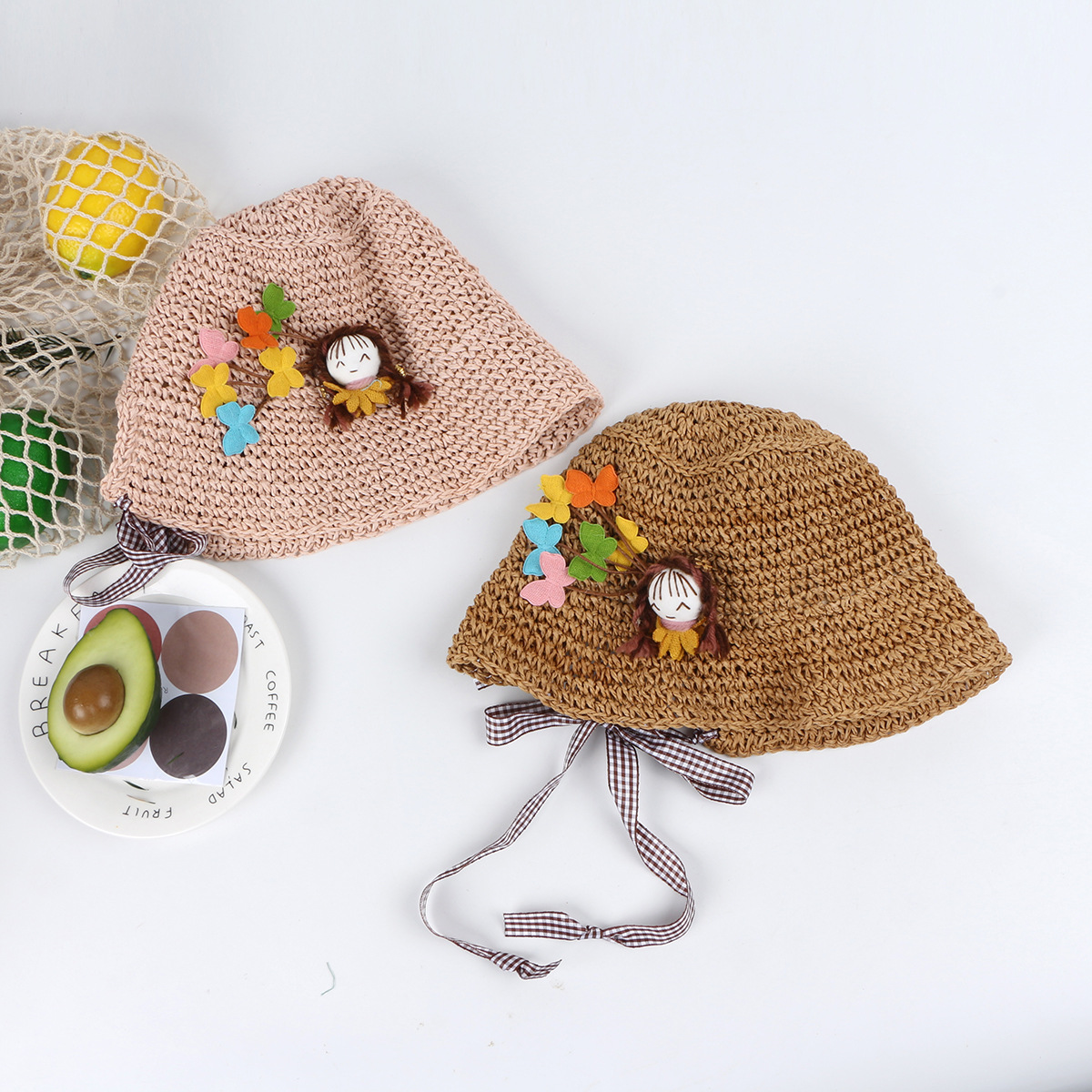 Girls Straw Hat Children Fisherman Hat Baby Breathable Beach Hat Thin Section Boy Sunscreen Sun Hat Sun Hat Summer display picture 10