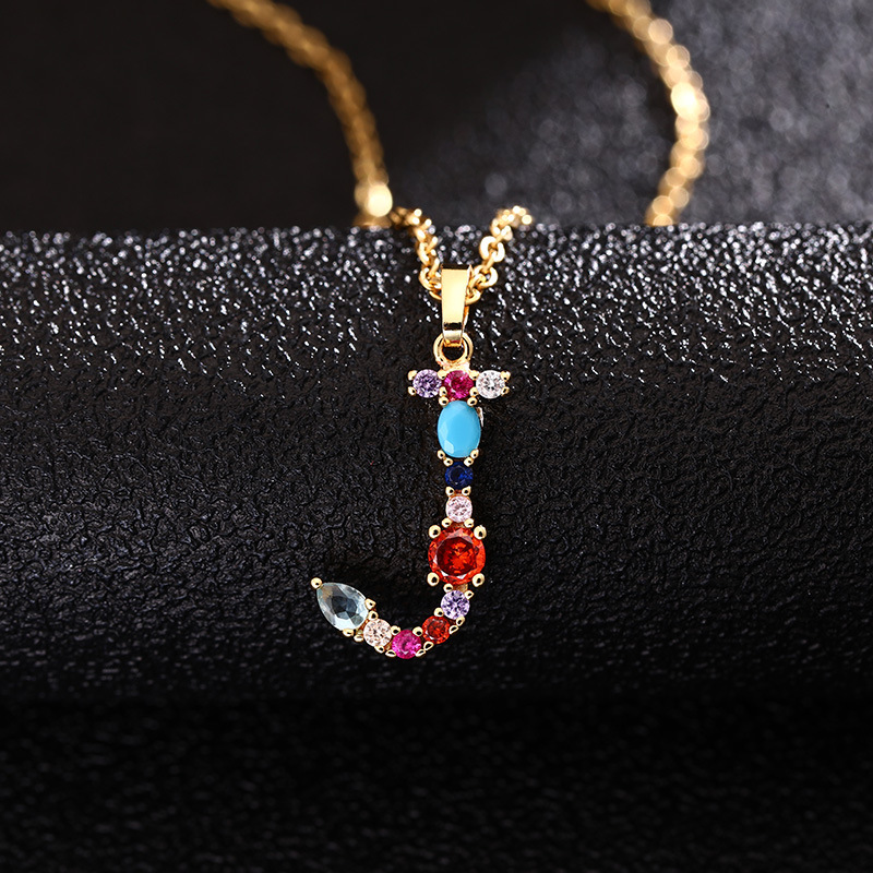 Lady Letter Agate Plating Zircon Pendant Necklace 1 Piece
