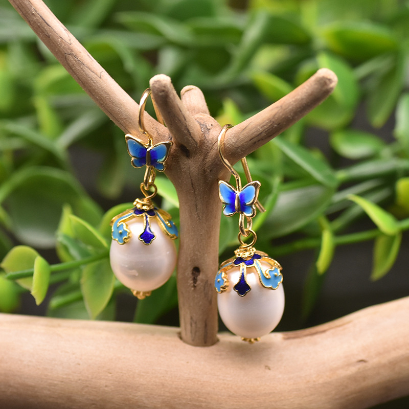 Festival Occasion Pearl, Copper Material Ethnic Style Clouds Flower Butterfly Pearl Copper Drop Earrings 1 Pair
