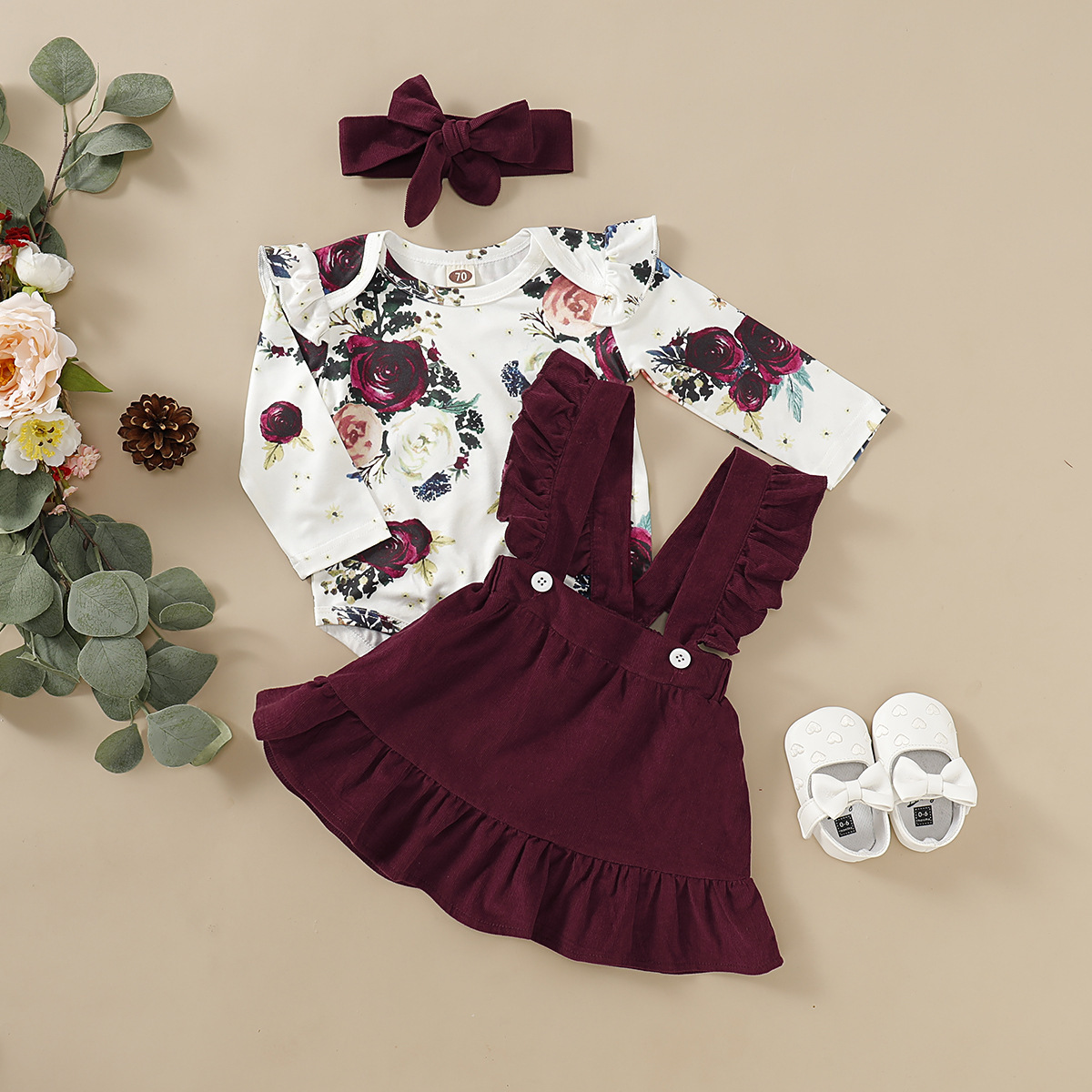 Fashion Flower Bow Knot Button Girls Clothing Sets display picture 1