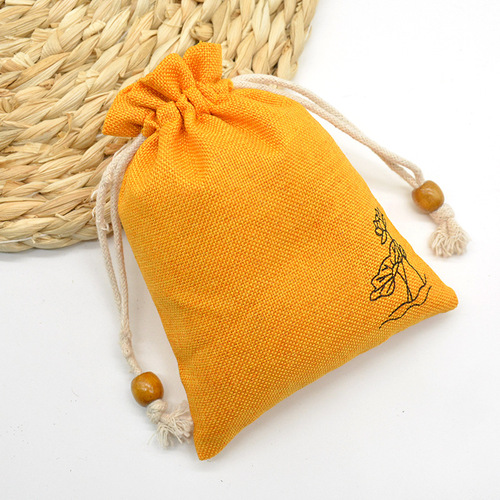 Yiwu manufacturer printed lotus imitation linen bag, Buddhist bead sachet, anti-mosquito bag, herbal powder empty bag wholesale