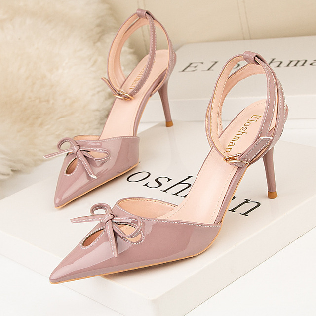 Fashion women’s shoes slim heels high heels bow pointed high heels show thin sandals