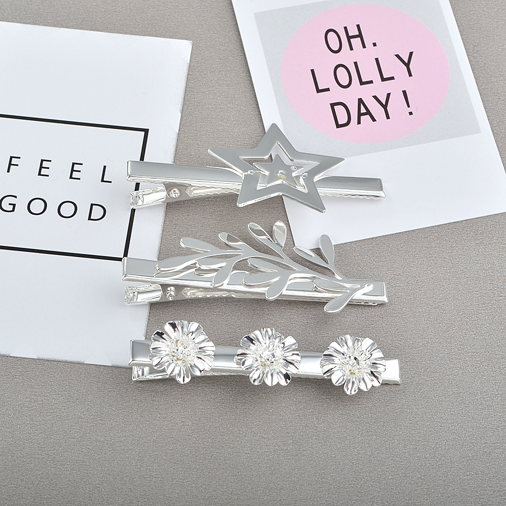 韩国简约金属星形发夹银色树叶发卡一字夹鸭嘴夹日系网红气质头饰