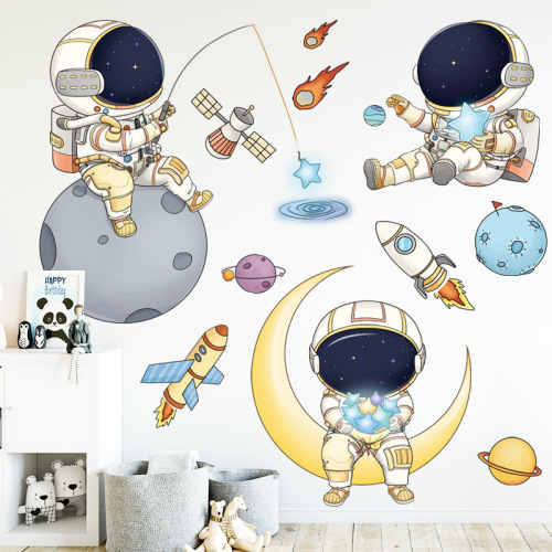 Space Astronaut Wall Sticker Children's Room Kindergarten Universe Starry Sky Cartoon Cute Background Wall ZDB-2215