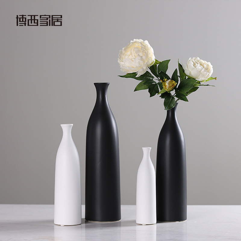 釉色陶瓷花瓶摆件家居简约创意客厅白色素烧插花器软装饰工艺品|ru