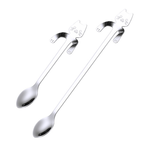 304 stainless steel cat spoon, creative cartoon hanging side spoon, cute coffee spoon, gold-plated stirring spoon with logo