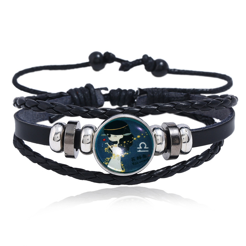 Luminous Gemstone Woven Korea Twelve Constellation Leather Bracelet Nihaojewelry display picture 12