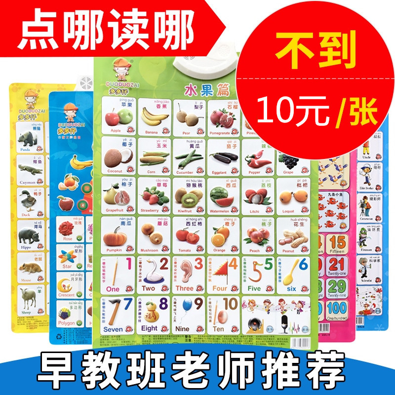 三字經認知學說話牆壁發音讀物水果嬰兒早教貼圖牆貼偏旁牆貼畫。