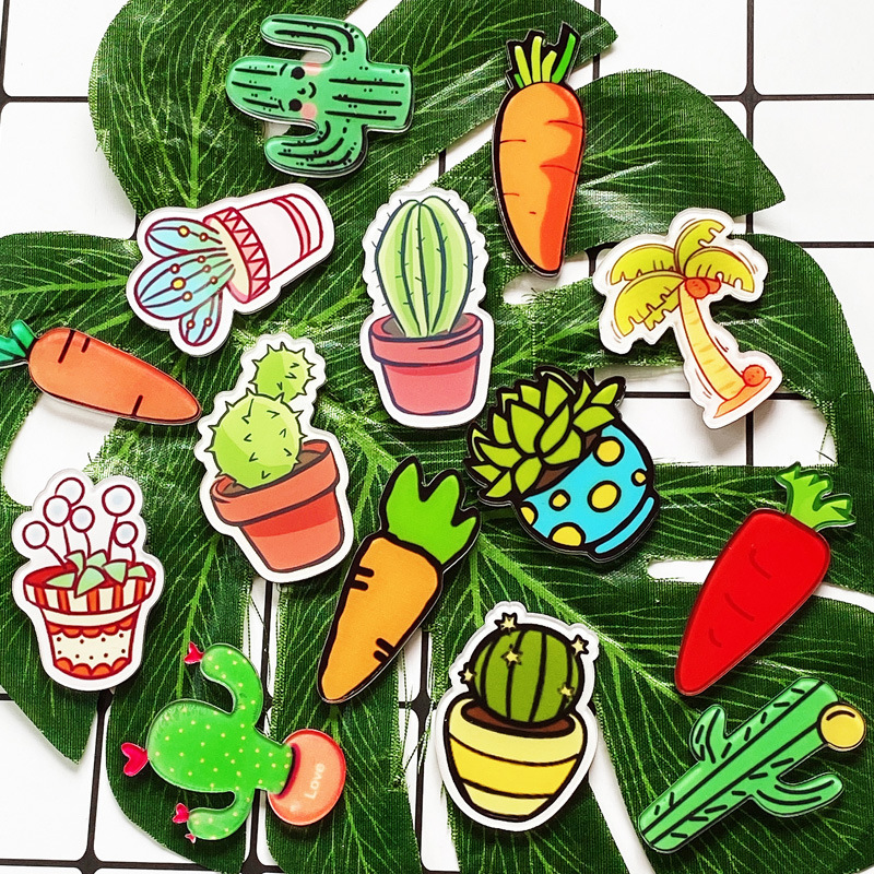 徽章亚克力贴片可爱仙人掌胡萝卜胸针卡通百搭胸花包包配饰勋章女|ms