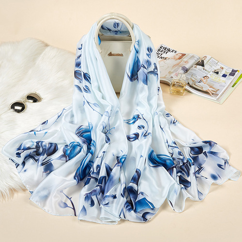 Spring and summer new Korean style floral elegant silk scarf women's decorative shawl sun protection beach towel SK090