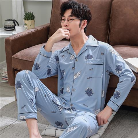 Pijamas primavera y otoño de los hombres 100% algodón de manga larga de algodón de invierno ropa de casa de los hombres jóvenes pueden salir traje