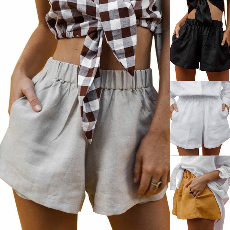Plus Size Women  Clothing  Ladies Summer Loose Solid Color Wide Leg Slimming Cotton Linen Shorts Shorts Women in Shorts