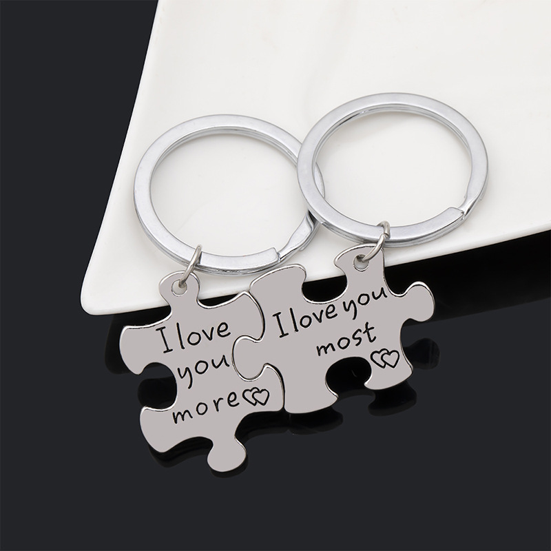 Fashion Geometric Puzzle Lettering Metal Keychain display picture 7