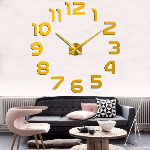 Direct Manufacturer Sale of Oversized Dimension Wall Clock EVA Wall Sticker Clock DIY Personality Art Wall Clock 3D Mirror Silent Clock