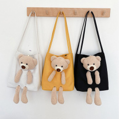 Bear Canvas Handbag Tote Fashion Women 2021 New Korean Version Shoulder Crossbody Bag Large Capacity Canvas Bag
