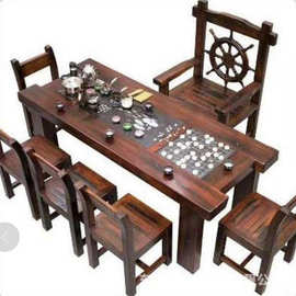 桌椅老船木茶桌组合 新中式实木茶桌家具茶台茶几阳台泡茶桌