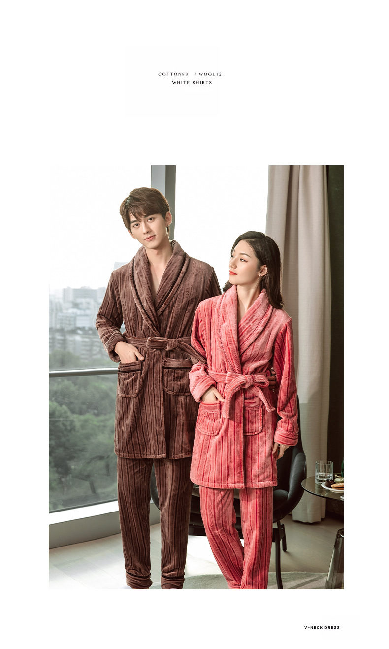 Pigiama da donna GraceChic GraceChic, set di vestaglia e pantaloni in pile corallo autunnale, abbigliamento da casa in flanella a righe per uomo, set invernale_voghion.com