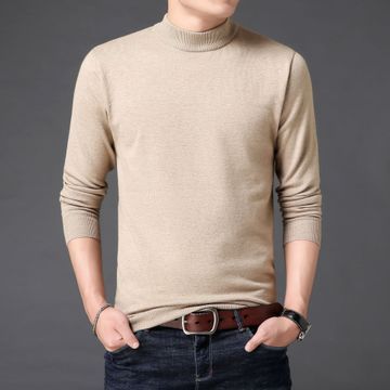 跨境2020冬季新款纯色针织衫毛衣男士高领宽松加厚保暖打底衫|ru