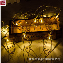 LED鐵藝復古菠蘿鑽石摩洛哥球夾子造型燈串卧室庭院裝飾電池燈串
