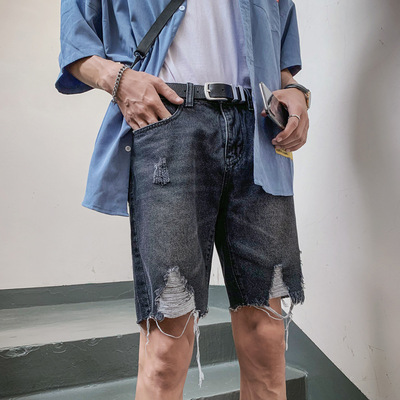 2020夏季新款男士破洞牛仔裤短裤男宽松五分裤韩版潮流中裤5分裤|ms