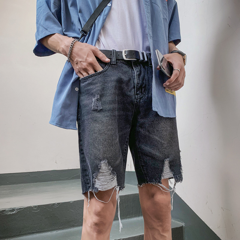 2020夏季新款男士破洞牛仔裤短裤男宽松五分裤韩版潮流中裤5分裤|ms