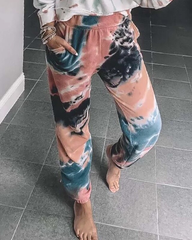 2020 Europe and the United States new cross-border best selling AliExpress Amazon Europe and the United States tie-dyed drawstring elastic waist jogging women's pants