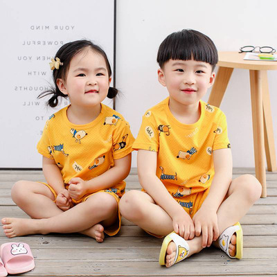 儿童睡衣纯棉宝宝夏装男童女童装可爱超萌宽松短袖家居服一件代发