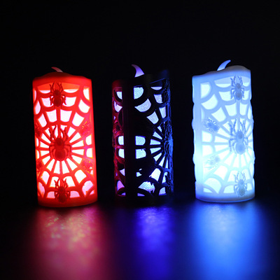 万圣节蜡烛灯新款蜘蛛网骷髅灯LED七彩渐变闪光灯恐怖装饰南瓜灯|ms