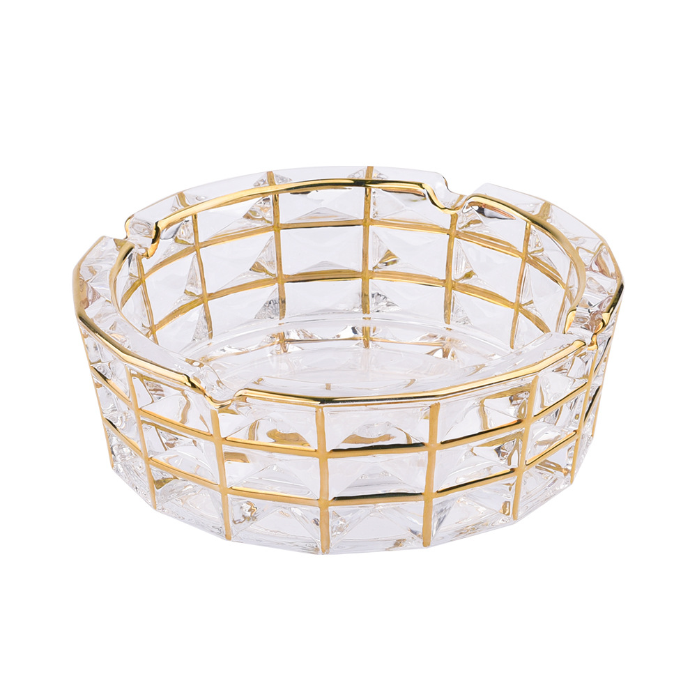 波西米亚宫廷风格厚重水晶玻璃烟灰缸大号 复古轻奢摆件家居饰品