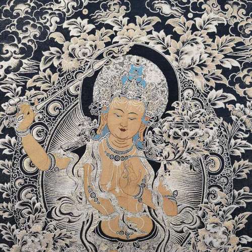 Factory Wholesale Vintage Brocade Thangka Embroidery Painting Tibetan Gold Calligraphy and Brocade One Piece Drop Shipping