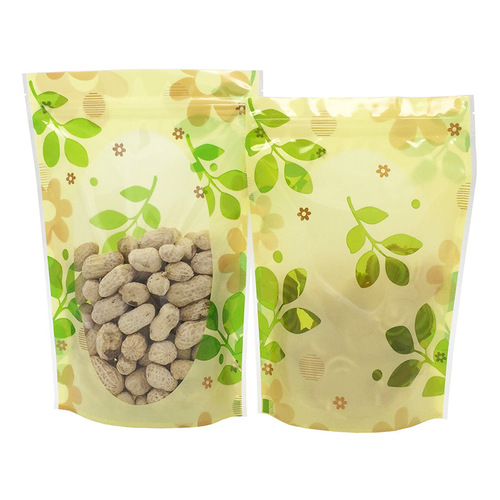 Factory direct sales green leaf three-color flower self-sealing self-standing bag flower tea sealing bag dried fruit and grain food packaging bag