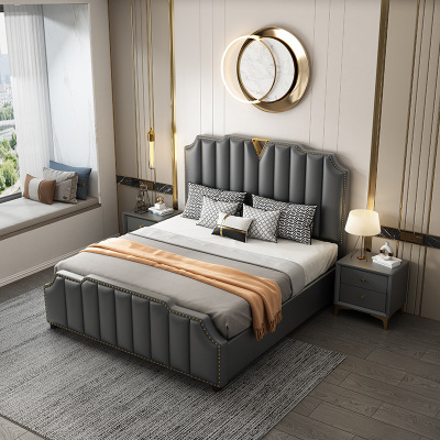 轻奢床真皮床实木双人床美式主卧1.5简约现代1.8米欧式婚床网红床