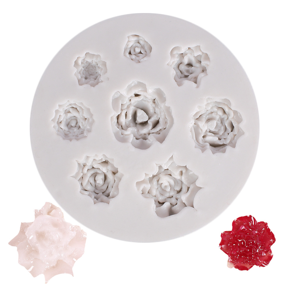 西点烘焙翻糖蛋糕8孔大小玫瑰花朵集合硅胶模具巧克力西点装饰模
