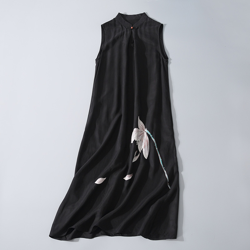 Chan Tea Fu 2020 Spring and Summer New Vintage Hand-painted Base Vest Sleeveless Mid-length Dress Loose Zen Dress