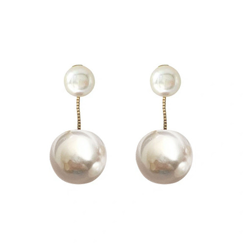 Korean version of the new S925 silver needle personalized temperament size pearl front and rear earrings pearl short earrings women's earrings